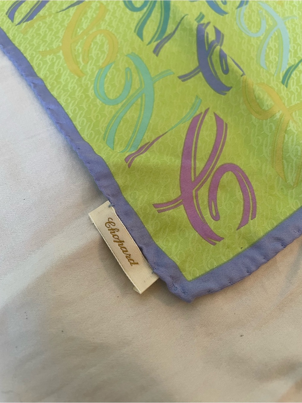 Chopard Lime Green Silk Scarf with Lavender Border
